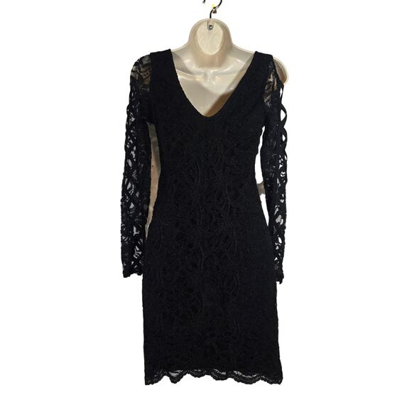 Vtg Jump Apparel Goth Emo Black Lace Bodycon Dress Witchy 80s Grunge LBD Medium - Picture 9 of 9